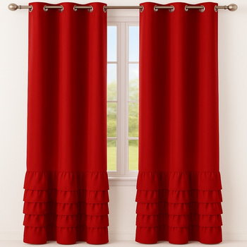 Elegancka zasłona gładka matowa z falbanami Carmen czerwona