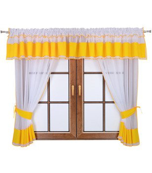 Komplet 2 firany z podwiązką i lambrekinem Lamia słoneczny żółty