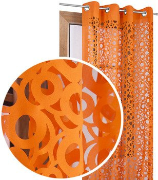 Zasłona pomarańczowa w ażurowe wycinane laserowo wzory koła