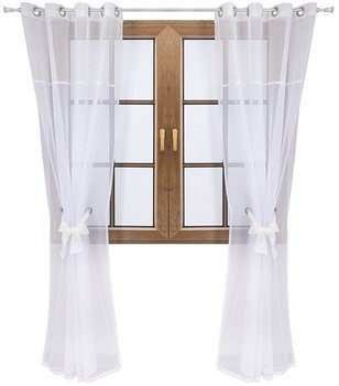 Firana dwukolorowa z woalu wiązana Lethien biało-ecru