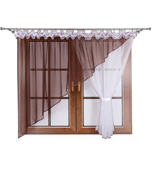 Asymetryczna firana kokon z woalu Goya duo brązowa