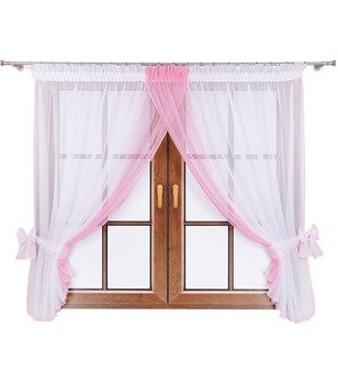 Urocza firana dwukolorowa z woalu Yumi biało-jasnoróżowa