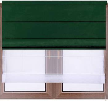 Podwójna  roleta DUO rzymska butelkowa zieleń z aksamitnego weluru i białego woalu