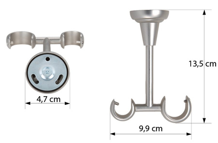 Metalowy podwójny wspornik sufitowy do karnisza o średnicy fi 25 +19 mm - Satyna Nikiel (chrom mat)