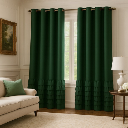 Elegancka zasłona gładka matowa z falbanami Carmen butelkowa zieleń