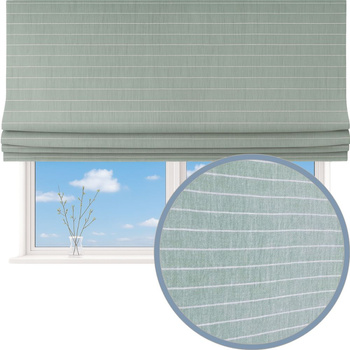 Roleta rzymska lniana len w prążki pastelowa zieleń z naturalnego lnu w poziome paski