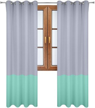Zasłona duo jasno szara z pasem na dole turkusowym Soma