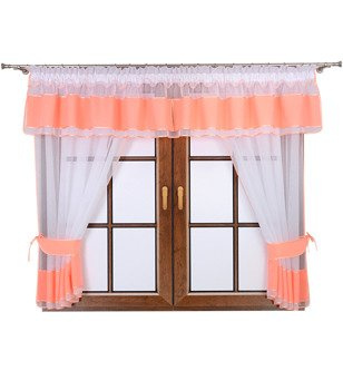 Komplet 2 firany z podwiązką i lambrekinem Lamia brzoskwiniowy