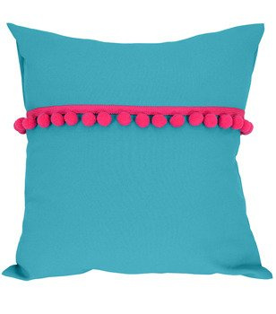 Poszewka matowa ozdobiona różowymi pomponami turkusowa