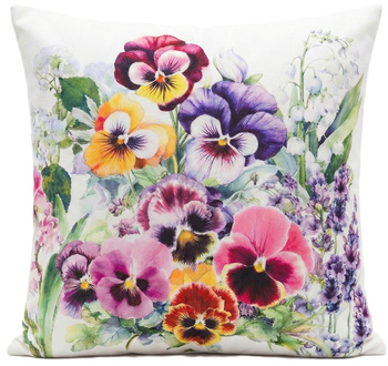 Poszewka dekoracyjna w kwiaty bratki wzór do salonu