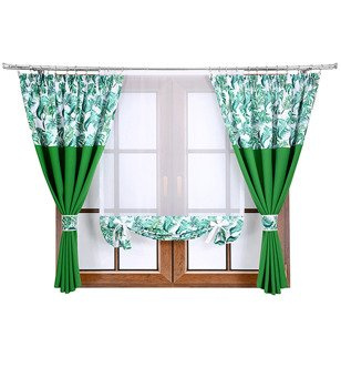 Komplet zasłon z panelem zielony duo liście N1 Rubi IX