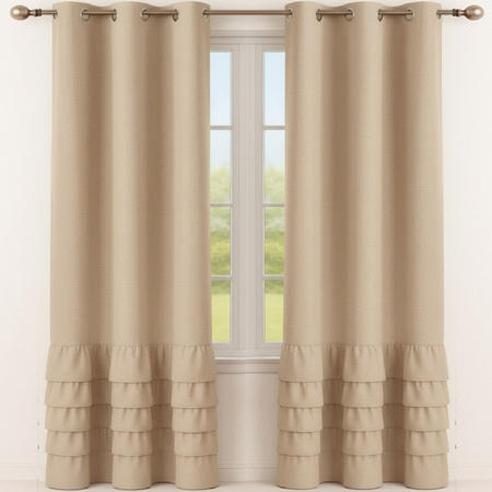 Elegancka zasłona gładka matowa z falbanami Carmen beżowa