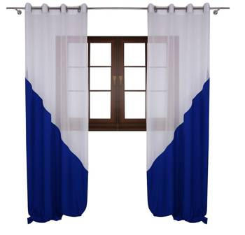 Elegancka firana zasłona skos biały woal i tkanina matowa Norena II