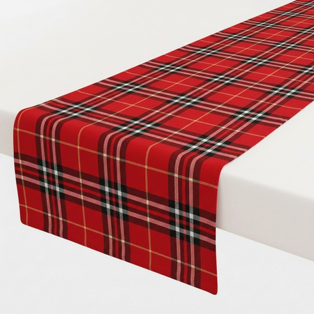 Bieżnik w kratę czerwono bordowy klasyczna dekoracja na stół ławę