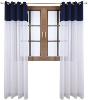 Firana duo z woalu i tkanina matowa granatowa Inez II