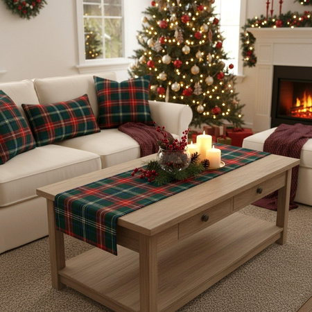 Bieżnik świąteczny w kratkę czerwono zielony dekoracja na stół ławę boże narodzenie