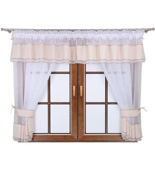 Komplet 2 firany z podwiązką i lambrekinem Lamia kremowy