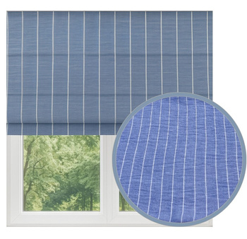 Roleta rzymska lniana len w prążki z naturalnego lnu w pionowe paski niebieska