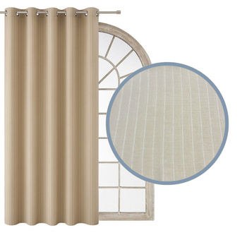 Zasłony z naturalnego lnu w prążki lniana zasłona jasny beżowy ecru len w paski
