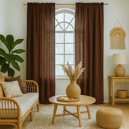 Stylowe zasłony z naturalnego lnu elegancka lniana zasłona len ciemny brązowy 10