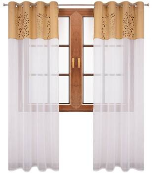 Firana duo z woalu i tkaniny w ażurowe listki Gina beżowa