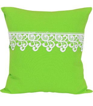 Poszewka z tkaniny matowej  ozdobiona gipiurą jaskrawo zielona