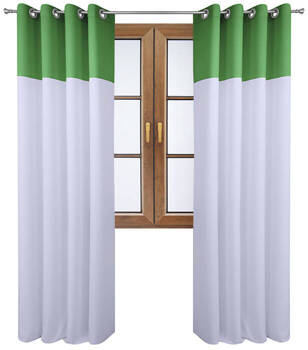 Stylowa zasłona duo biała z pasem na górze zielonym Massa