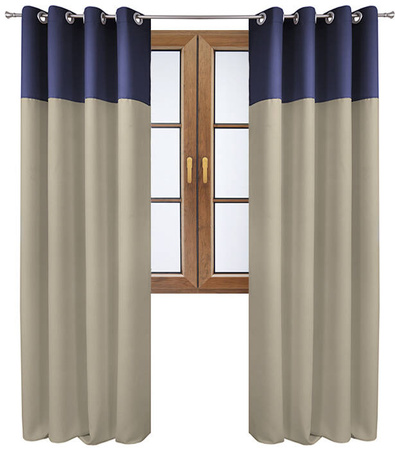 Stylowa zasłona duo chłodny beż z pasem na górze granatowym Massa