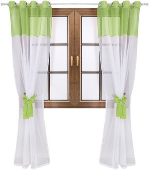 Firana dwukolorowa z woalu wiązana Lethien biało-zielona