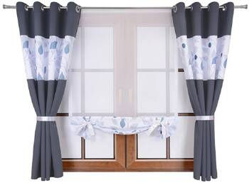 Komplet zasłony duo liście szare C1 panel z woalu Cindy 5