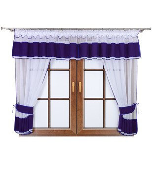 Komplet 2 firany z podwiązką i lambrekinem Lamia ciemno fioletowy
