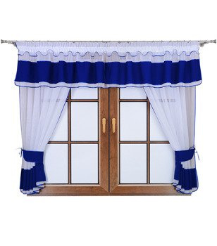 Komplet 2 firany z podwiązką i lambrekinem Lamia kobaltowy