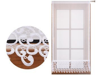 Dekoracyjny panel z białego woalu wykończony szeroką gipiurą