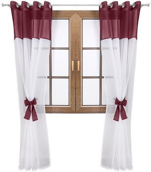 Firana dwukolorowa z woalu wiązana Lethien biało-bordowa