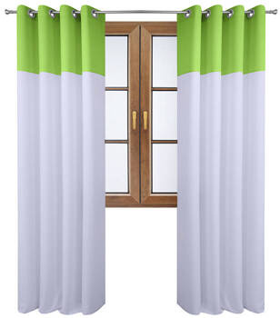 Stylowa zasłona duo biała z pasem na górze jaskrawo zielona Massa