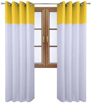 Stylowa zasłona duo biała z pasem na górze słonecznie zółtym Massa