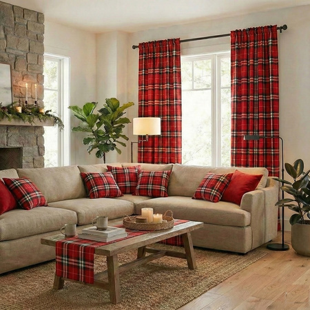 Bieżnik w kratę czerwono bordowy klasyczna dekoracja na stół ławę