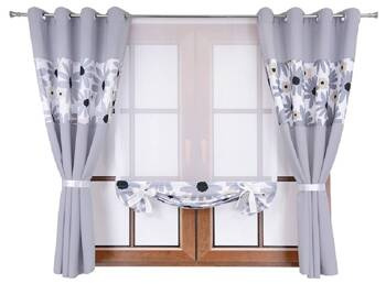 Komplet zasłony duo kwiaty szare J1 panel z woalu Cindy 5