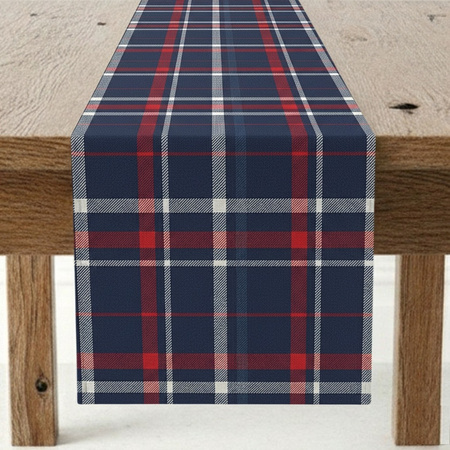 Bieżnik w kratę granatowo bordowy klasyczna dekoracja na stół ławę 