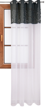 Firana z woalu z pasem w ażurowe kwiaty Lutka ciemnoszara