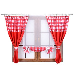 Komplet zasłon z panelem czerwony duo kratka M1 Rubi IX