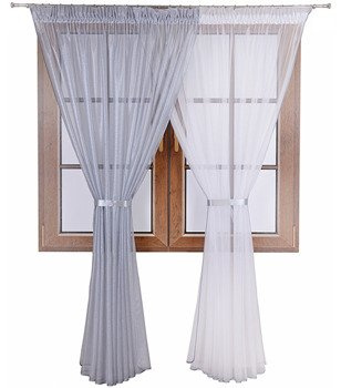 Elegancka firana z  błyszczącą nicią z podwiązkami Riko srebrna