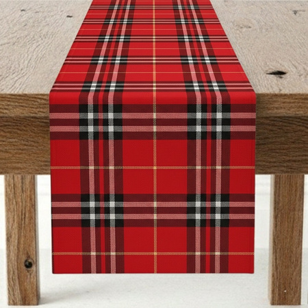 Bieżnik w kratę czerwono bordowy klasyczna dekoracja na stół ławę