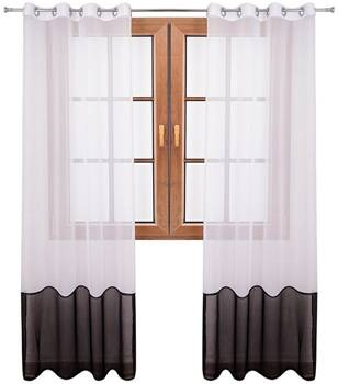 Śliczna klasyczna firana z białego woalu duo pas czarny Lola