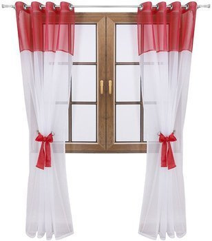 Firana-dwukolorowa z woalu wiązana Lethien biało-czerwona