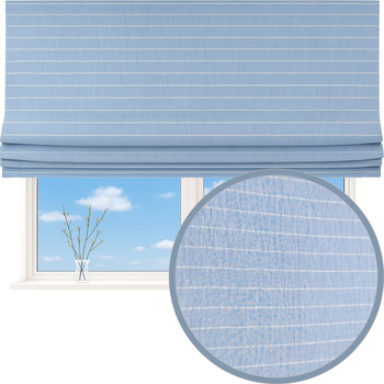 Roleta rzymska lniana len w prążki błąkitna z naturalnego lnu w poziome paski