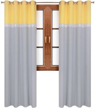 Zasłona duo z gipiurą Ligia żółta jasno szara wzór 2