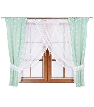 Komplet zasłon w gwiazdki i firana z pluszowymi pomponami Lilo 8