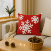 Poszewka świąteczna czerwona z wypukłymi śnieżynkami i pomponami