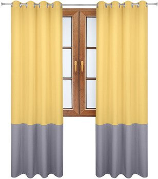 Zasłona duo jasno zółta z pasem na dole szarym Soma